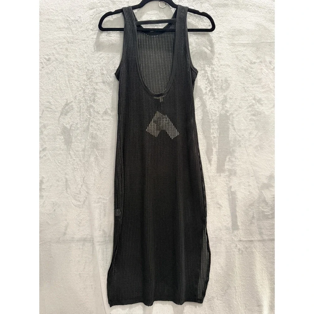 NWT Miken Swim Cover Up Dress Womens Black Mesh Open Knit Sleeveless XS $38